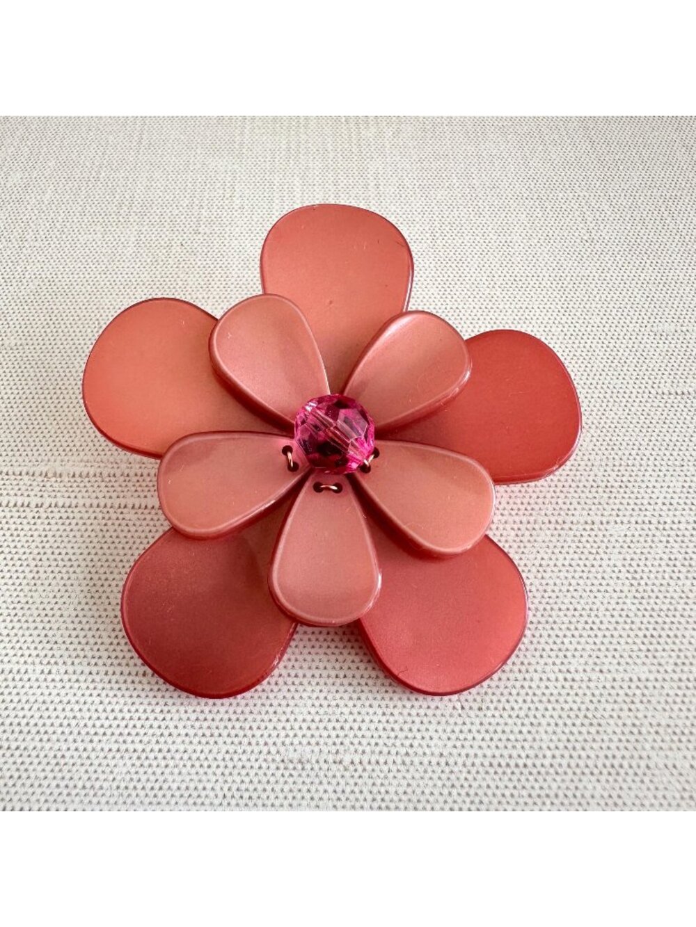 Vintage 1960s Lucite Flower Brooch Pink Pearlescent Layered Petals Flower Power